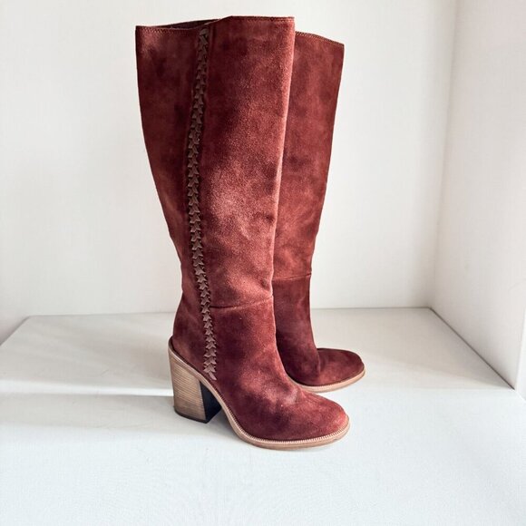 UGG Tall Suede Block Heel Winter Boots 6 - Picture 2 of 9